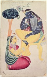 El dios Krishna con su amor mortal, Radha